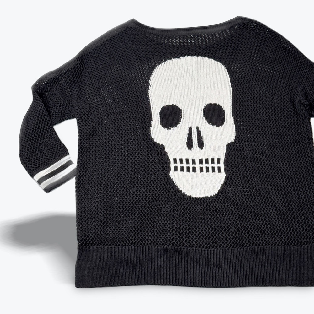 Cotton by Autumn Cashmere Crewneck Lightweight Skull Sweater Oversized Italy Med